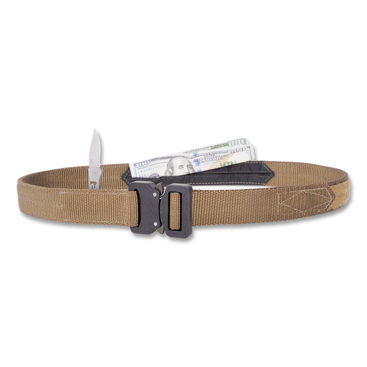 D-Belt Tactical Belt 1.25 Inch Coyote Brown with Black buckle